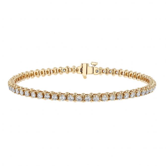 Diamond 4 Prong Low Set Tennis Bracelet in Yellow Gold, 3.00 aptw